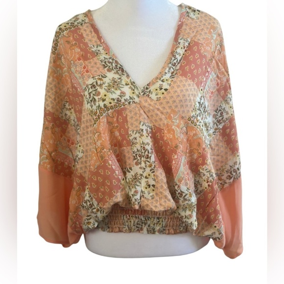 ADORA Tops - Adora “Beside You” Peach Floral Dolman Sleeve Top